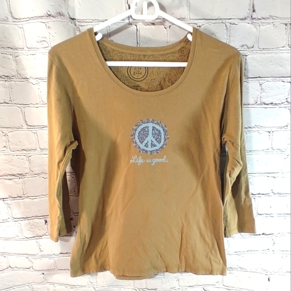 Life is Good Olive " Peace Graphic" Quarter Sleeve M - Picture 1 of 13